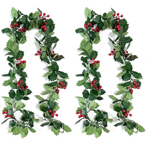 2PCS Guirlande de Noel, Guirlandes Noel, Guirlande Lumineuse Baies Rouges et de Feuilles Vertes, Decoration de Cheminée Noels pour Chambre Porte Mur Fenêtre Cheminée (1/5)