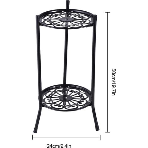 Blumenständer aus Metall, 2 Ebenen, 50 x 24 cm, Schwarz – hoher Pflanzenständer für Innen- und Außenbereiche, Blumenkübelständer, Beistelltisch für Garten und Terrasse (1/5)
