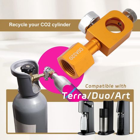 Ortviai Adaptateur de remplissage CO2 avec manomètre pour siphon Duo – en acier inoxydable et aluminium, modèle CGA320 (1/4)