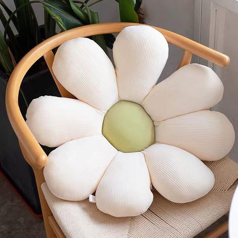 Oreiller Sol Forme Fleur - 60 x 60 cm - Coussin Décoratif Intérieur Enfant Fille Femme - Marguerite Blanche et Verte - 1 Pièce