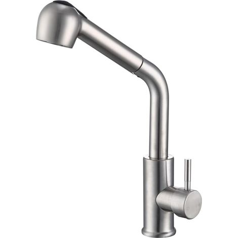 Robinet de cuisine avec douchette extractible, robinet de cuisine extractible avec 2 modes de pulvérisation, brossé, tuyau d'arrivée de 80 cm