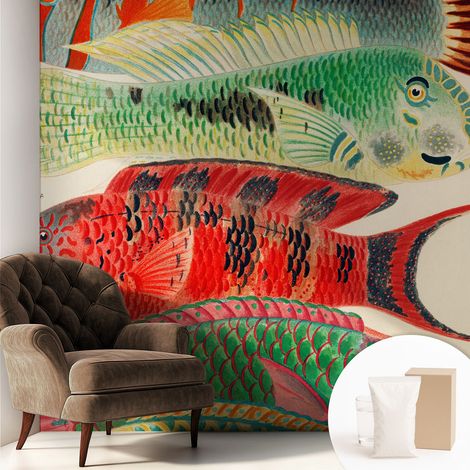 Papier peint intissé mural avec imprimé pour décoration pour salon pour chambre à coucher pour entrée Poissons exotiques 250x250 cm (1/5)