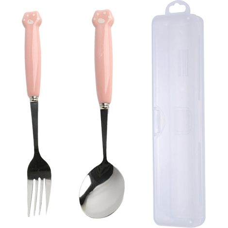 Couverts Enfants - Fourchette Et Cuillère - Étui De Rangement Inclus - Pour École Voyage Camping - Lot De 2 (1/5)