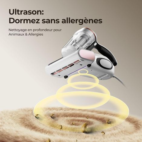J300 Aspirateur Matelas: Anti-Acariens et Poils d'animaux, Capteur Intelligent et Lampe UV, 500W pour Lit et Canapé, Élimine Les Allergènes,Argenté