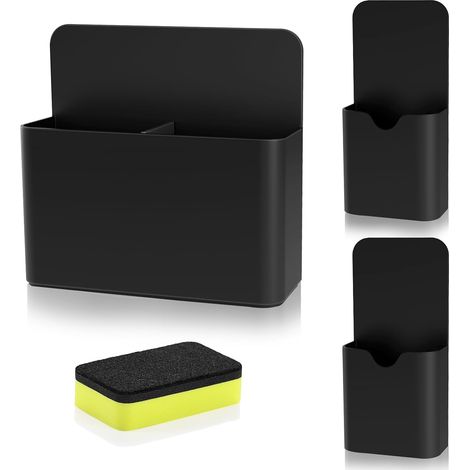 Boîte de rangement magnétique, lot de 3 porte-crayons avec effaceur à sec pour tableau blanc, pour frigo, noir. (1/5)