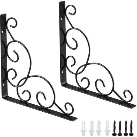 Équerre de fixation en fer forgé – Lot de 2 équerres triangulaires – Résistantes à la corrosion – Pour étagères murales et de jardin (1/5)