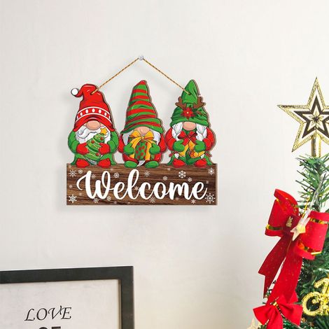 Panneau En Bois Bienvenue Nain De Noël - Décoration Porte Hivernale - Suspendu Intérieur Extérieur - 1 Pièce (1/5)