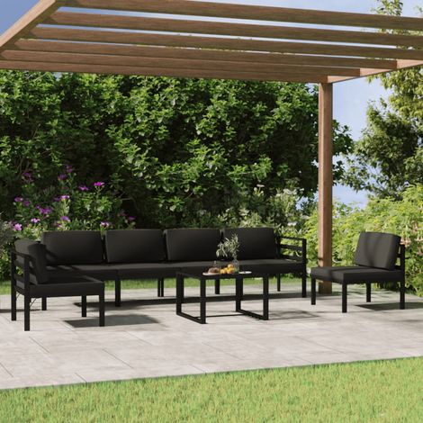 Salon de jardin 7 pcs Ensemble Table et Chaise de Jardin - avec coussins Aluminium Anthracite BV754196 - BonneVie (1/5)