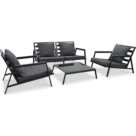 vidaXL Set muebles de jardín con cojines 4 pzas aluminio gris oscuro (1/5)