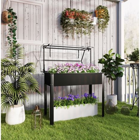 Orto rialzato 100 x 48 x 124 cm in metallo nero con copertura trasparente FloraGrace (1/5)