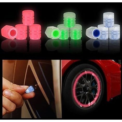 12 Stück Autoreifenventilkappen, Universal-Reifenventilkappen, fluoreszierende Kappen, leuchtende Reifenventilabdeckungen für Autos, SUVs, Fahrräder und Motorräder - Crezuo