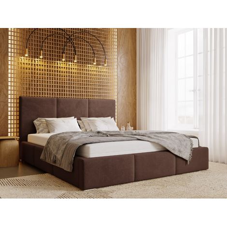 Lit rembourré avec rangement 160x200 velours marron Lincoln (1/5)