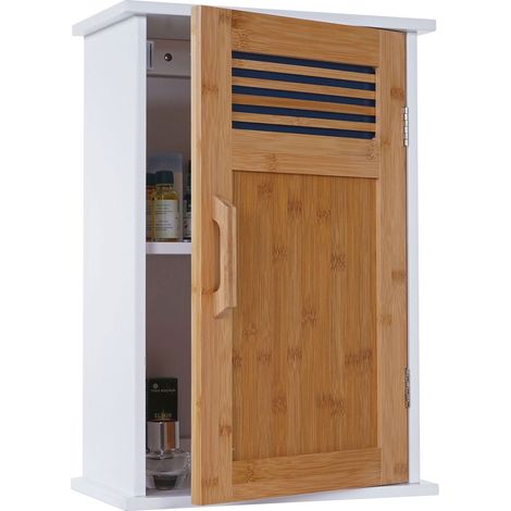 Armoire suspendue de salle de bains HWC-A85, meuble de salle de bains, bambou, 52x35x21 cm blanc (1/5)