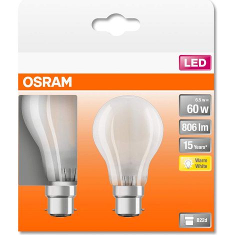 Ampoule LED B22d, Blanc chaud 2700 K, Ampoule LED équivalent à 60 W, Ampoule dépolie Classique (1/5)