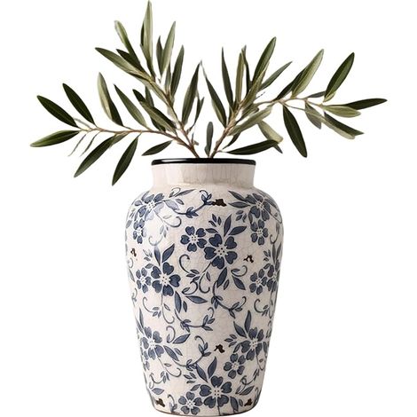 Vase Vintage Bleu et Blanc, Vase Fleur Porcelaine, Vase Decoratif Chinois en Craquelée Glaçure pour Décoration d'Intérieur Centres de Table 15,5 x 24,5 cm (1/5)