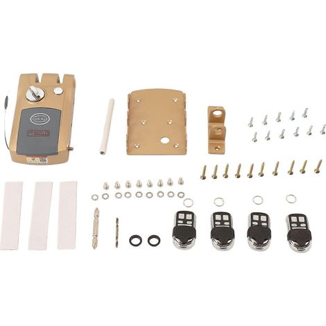 Système de sécurité domestique avec serrure de porte télécommandée, double verrouillage antivol intelligent, application et déverrouillage Bluetooth, verrou sans clé sans fil et 4 télécommandes. (1/5)