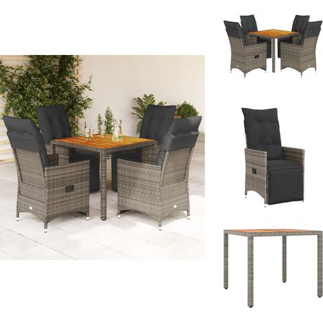 Ensemble de bistro de jardin 5 pcs coussins gris poly rotin - Salon De Jardin - Set De Salon De Jardin - Fauteuil Inclinable - Mobilier De Jardin - Résine Tressée (1/5)
