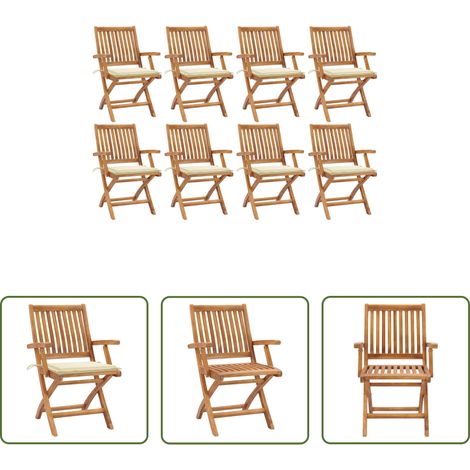 Klappbare Gartenstühle - Klappbare Gartenstühle mit Kissen 8 Stk. Massivholz Teak (1/5)