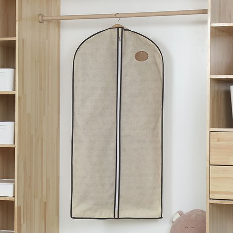 Housse anti-poussière pour vêtements suspendus en lin, sac de rangement long en tissu non tissé, housse anti-poussière pour manteaux et costumes.