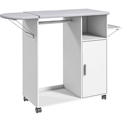 Asse da Stiro con Mobile 107x42,5x99 cm con Piano d’Appoggio e 3 Ripiani Bianco (1/5)