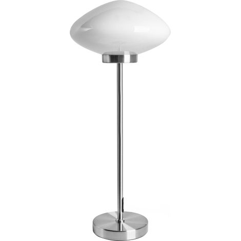 Lampe de Table Moderne en Métal Abat-jour en Verre Forme de Champignon Argenté et Blanc Sibun