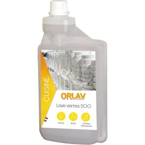 Liquide lave-verre 500 toutes eaux - ORLAV - flacon doseur 1l