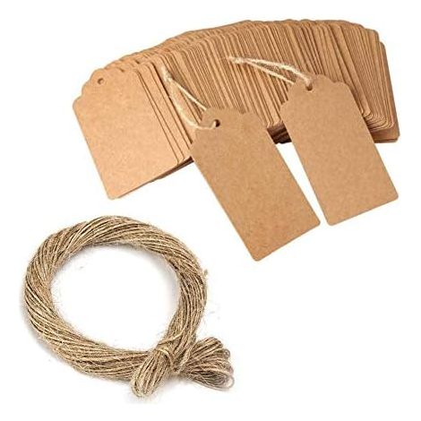 100 Pack Kraft Paper Tags - Hanging Tags with 20 Meters Natural Jute Twine for Gifts, Wedding, Valentine's Day - 3 x 5 cm (1/5)