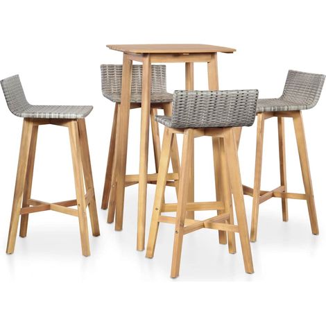 Ensemble de bar extérieur 5 pièces en bois d’acacia, marron et gris clair - PANGIVO (1/5)