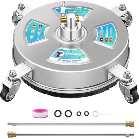 High Pressure Surface Cleaner with 4 Wheels, 35 cm, 280 Bar Stainless Steel Driveway Accessory for Concrete, Deck, Sidewalk, Decking, 2 Lance Extensions, Quick Coupling 1/4" (1/5)