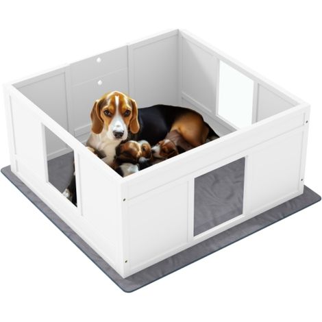 Adjustable Whelping Box for Medium Dogs with Non-slip Pads and Whelping Pad, 100 x 96cm, Ideal for Safe Puppy Birth (1/5)