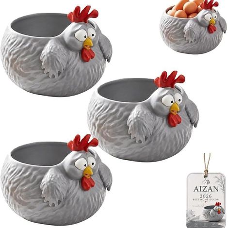 Bol décoratif populaire et amusant en forme de poulet avec nœud papillon, idéal pour la cuisine. Bol à œufs et à collations décoratif. (1/4)