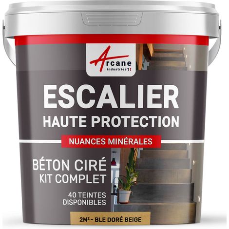 Béton ciré escalier, kit complet - 2 m² (en 2 couches) Blé Doré Beige - ARCANE INDUSTRIES