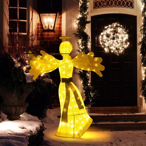 Décoration de Noël en Forme d'Ange Illuminé Décoration de Noël Artificielle 100 Lumières LED 4 Piquets 10 Attaches Zippées (1/3)