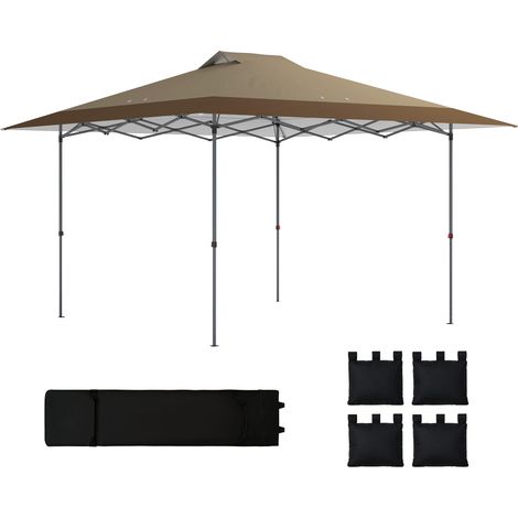 Faltpavillon 4x4 m mit Zentralverriegelung, UPF50+ Sonnenschutz, verstellbarer Höhe, Sandsäcken und Rolltasche, beige und braun