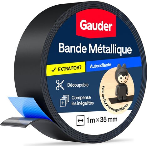 Bande métallique autocollante - Ruban magnétique pour aimants et figurines Tonie® & étagères - Bande Ferro & ruban ferreux pour bricolage et organisation (1 m x 35 mm - noir) (1/5)