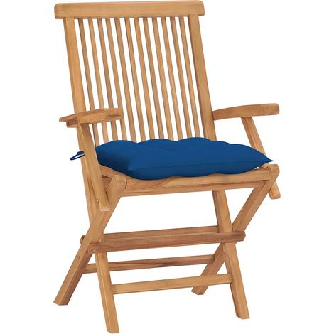 vidaXL Sillas plegables con cojines azules, 4 unidades, madera maciza de teca. (1/2)