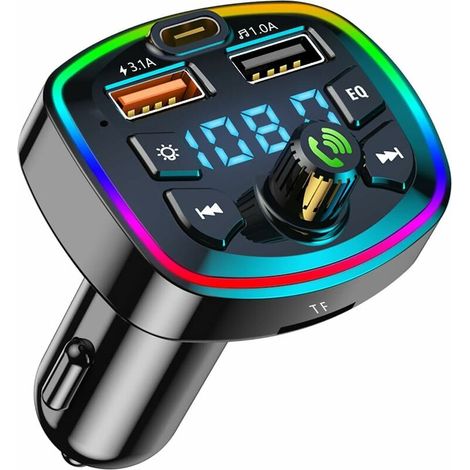 Transmetteur FM Bluetooth Voiture,Kits de Voiture transmetteur FM Bluetooth Adaptateur Radio Lecteur MP3,2 Ports USB Chargeur 5V/3,1A et 1A,Appel Mains Libres,Support Carte TF/Clé USB (1/5)