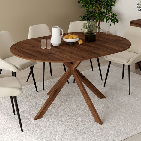 ALIX mesa de comedor redonda extensible 4-8 personas nogal pata de araña 110-150 cm