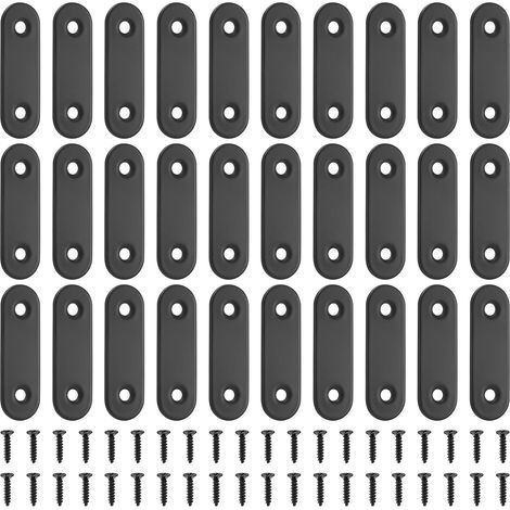 30 Pcs Plaques d'assemblage Plates, Connecteurs Plats, Pattes d'assemblage Perforée Plates de Métallique, Plaque Perforée, Équerre de Fixation en Acier Inox, Plaques de Raccord (Noir 50x16mm) (1/5)
