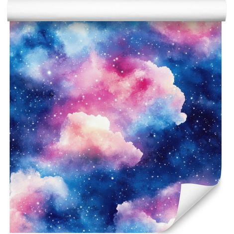 Papier peint aquarelle galaxie bleu, rose poudré et violet 50x1000 cm (1/5)