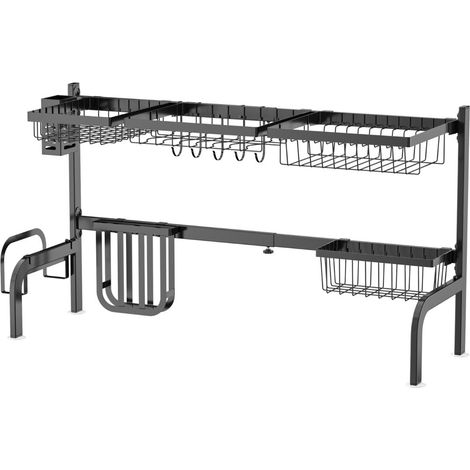 Scolapiatti sopralavello 53-99 x 30 x 53 cm salvaspazio con 8 ganci stile moderno acciaio nero 200020532