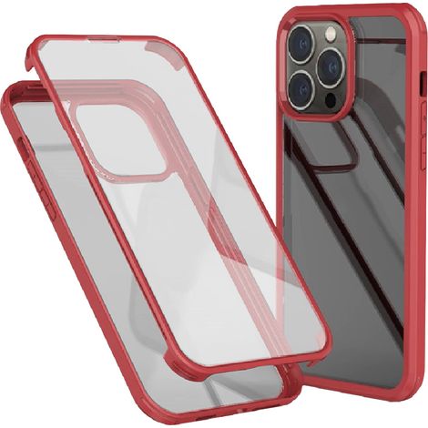 Custodia con vetro temperato e cornice in TPU per iPhone 14 Pro Max, rossa (1/5)