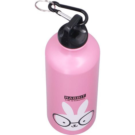 Gourde Isotherme Aluminium 500ml Lapin Rose pour Enfants - Bouteille Sport Mignonne (1/5)