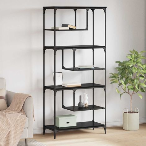 Bibliothèque 6 étagères en bois d’ingénierie et métal, chêne noir, 81 x 36 x 176 cm - PANGIVO (1/5)