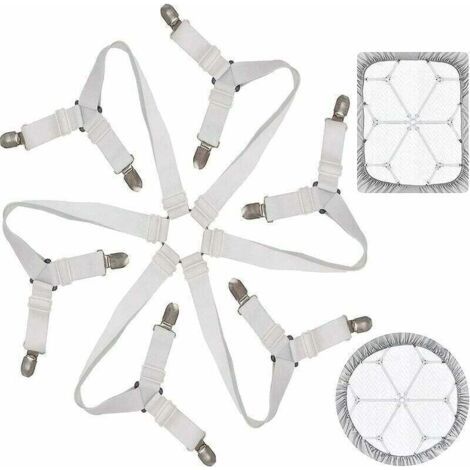 Tendeur Drap Housse Lit Drap Réglable Attache Drap Housse Élastique 3 Voies 6 Côtés Feuilles De Literie Bretelles Drap De Lit Attaches Pour Draps De Lit Coussin De Canapé Matelas Blanc (1/4)