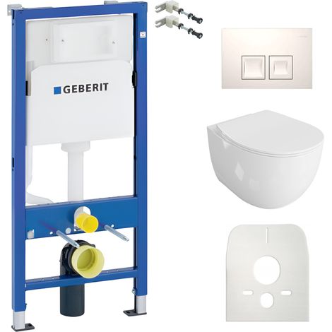 GEBERIT WC Set mit Vorwandelement, Wand-WC und Spülknopf (1/5)