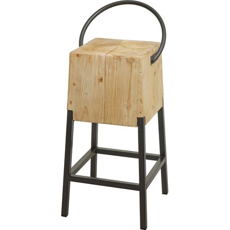 Tabouret de bar HHG-602, chaise de bar tabouret de comptoir, métal industriel bois massif certifié MVG, naturel