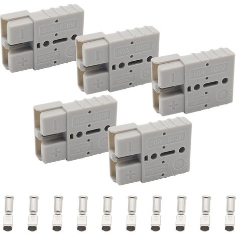 Ortviai Connecteur électrique 50 A gris – Lot de 5 avec 10 cosses, nylon résistant, pour treuils, remorquage et systèmes photovoltaïques (1/5)