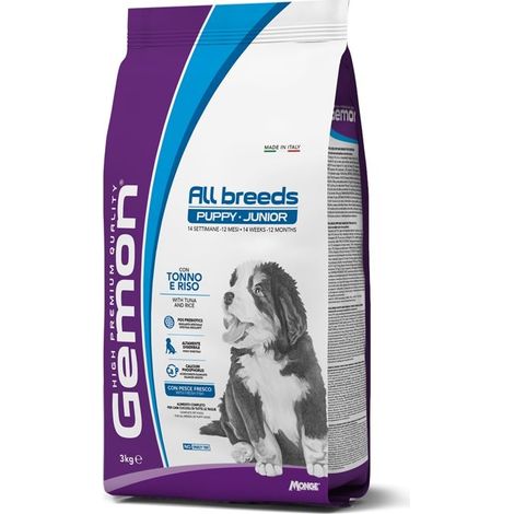 Monge Gemon Dog All Breed Puppy e Junior Tonno con Riso - Sacco 3 Kg - Cibo Secco Cani