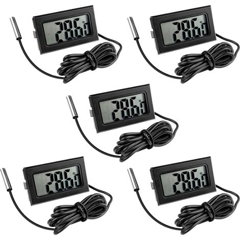 5 termómetros digitales para refrigerador, sonda de temperatura digital con pantalla LCD, termómetro con sensor de temperatura para refrigerador, congelador y acuario. (1/5)
